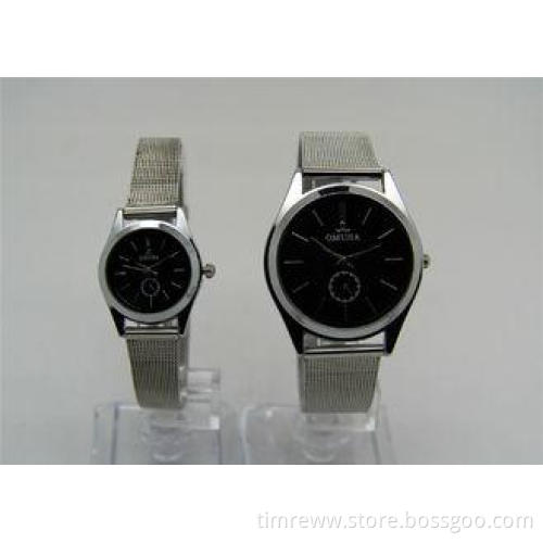 Lovers style Alloy Couples Watches Set steel ribbon strap 2